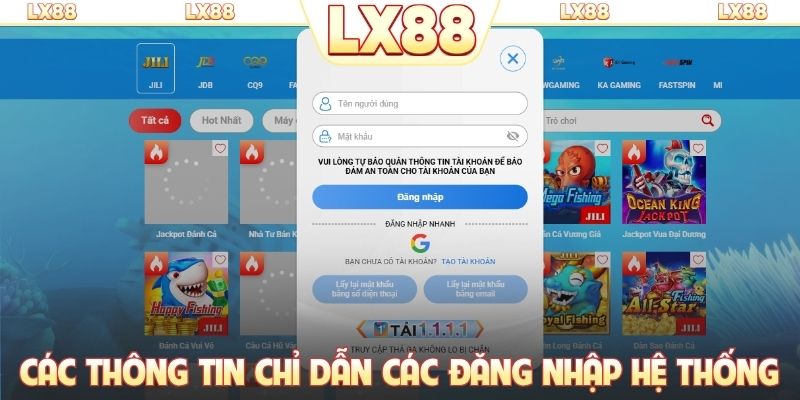 Các thông tin chỉ dẫn các đăng nhập hệ thống