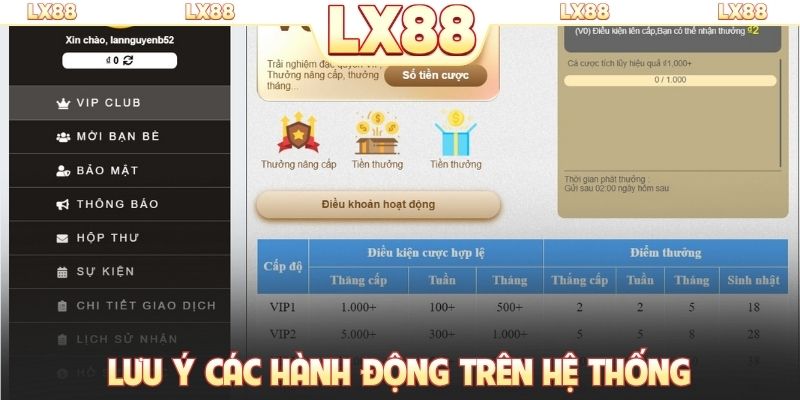 Lưu ý các hành động trên hệ thống